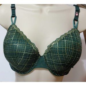 NWT Victoria's Secret Green w/Gold Metallic Push-Up Underwire Bra, 38DD, 38D